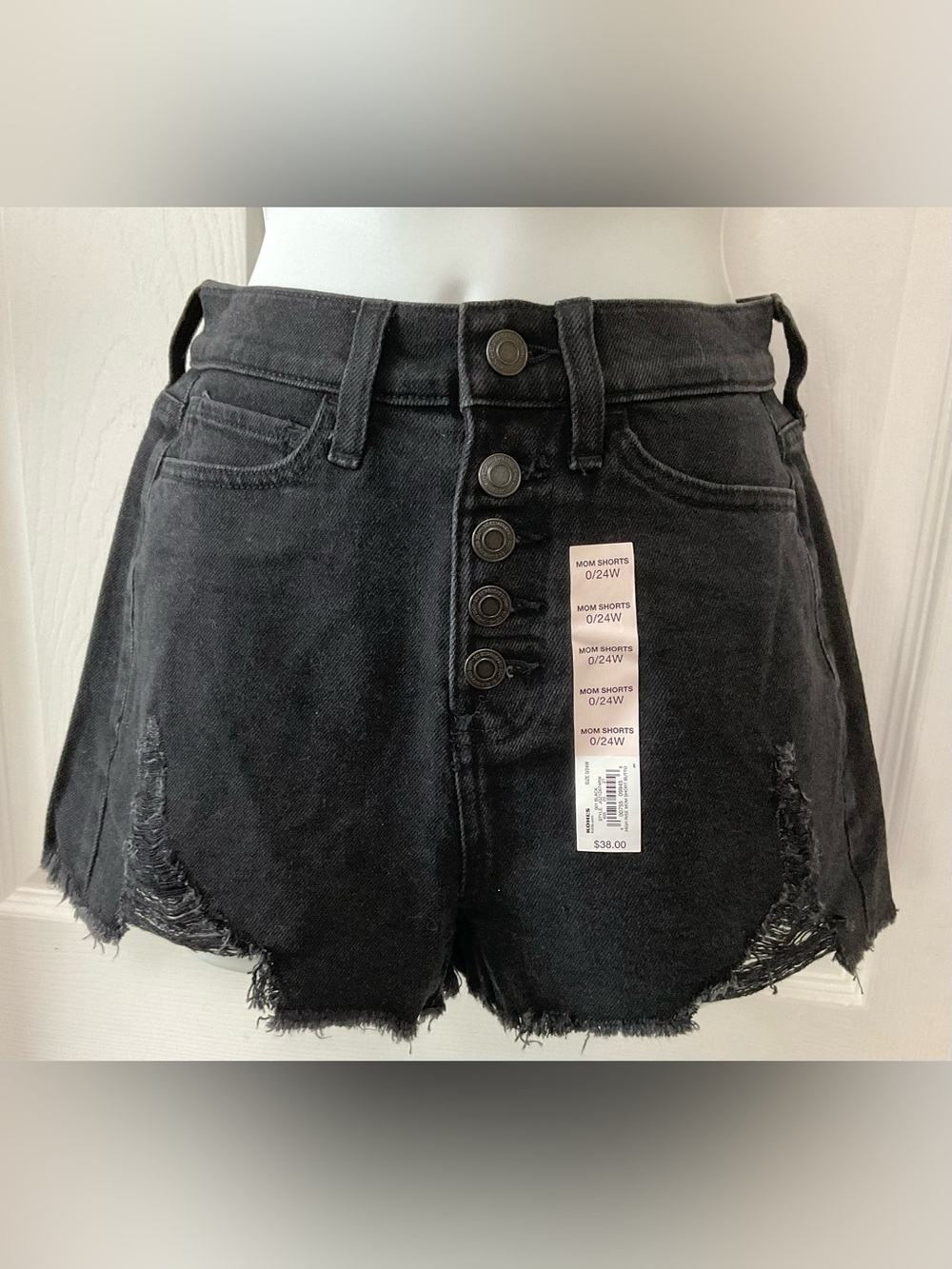 NEW - Black Distressed High-Rise Mom Shorts